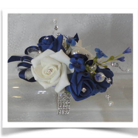 Navy Blue & Ivory Bling Corsage